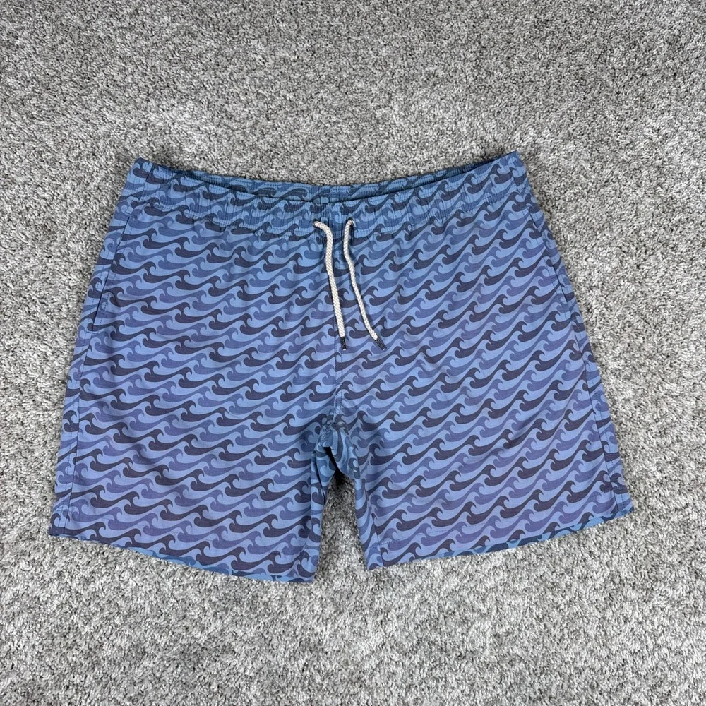 Faherty Swim Trunks Mens XXL Blue Wave Print Coastal‎ Surf Drawstring Board